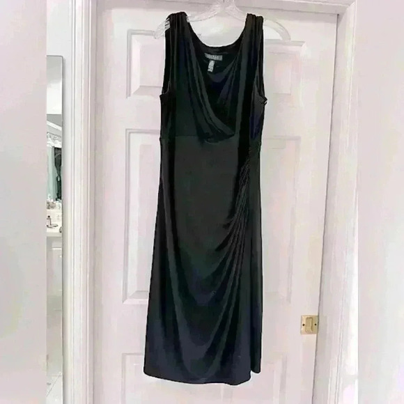 Lauren Ralph Lauren Black Sleeveless‎ Faux Wrap Dress With Ruching Size 16W - Picture 1 of 7
